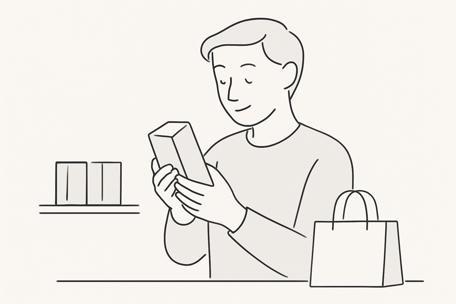 alguien comprando algun producto, minimalista